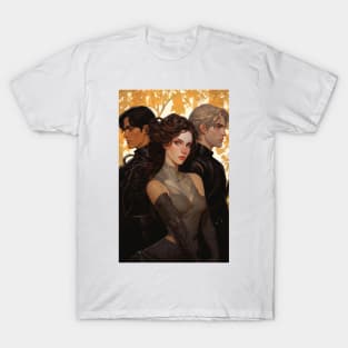 Violet, Xaden, and Dain  Fourth Wing book fan art T-Shirt